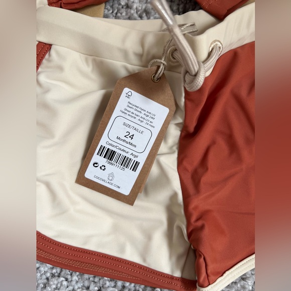 Kids Toddler Baby 24M Rashguard & Swim Shorts Set Unisex Cream Burnt Orange NWT - Picture 7 of 12